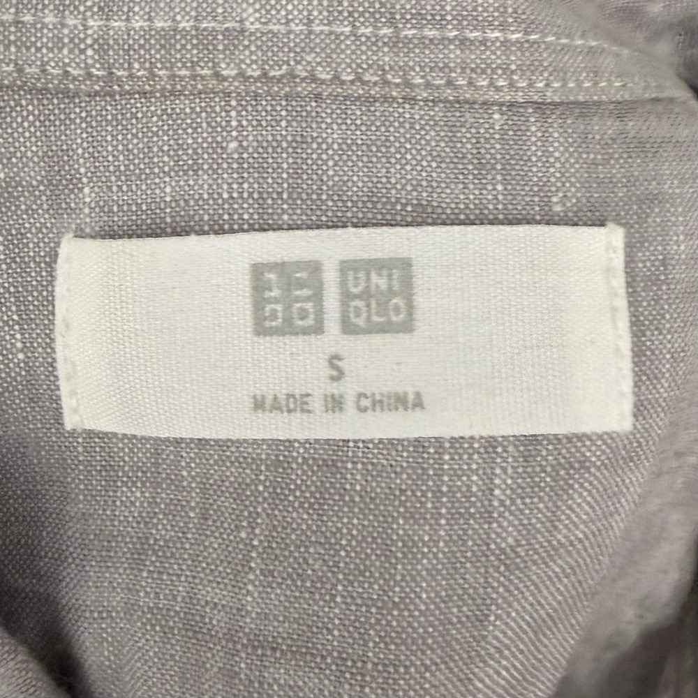 Uniqlo Premium Linen Shirt Mens Small S Gray Long Sleeve Button Up Lightweight - Picture 5 of 9